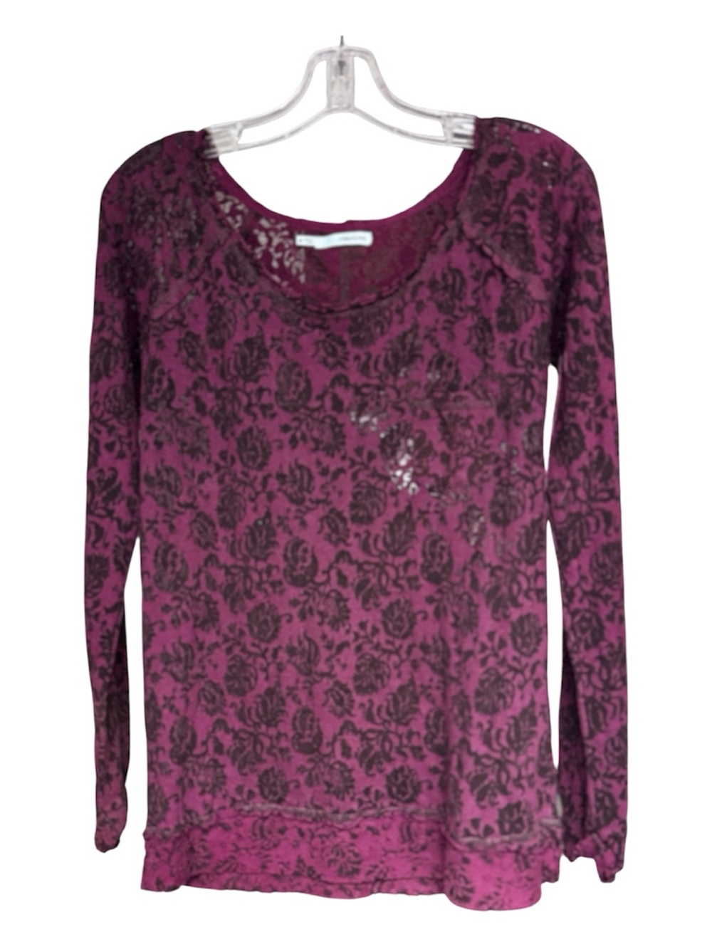 Maurices Plum Long-Sleeve Lace-Pattern Top